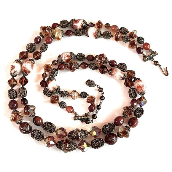 ALICE CAVINESS Vintage Designer Double Strand Glass Bead Necklace Earthy Rich - Picture 4 of 9